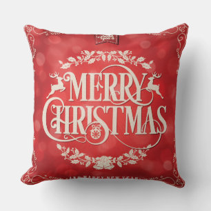 Red & Cream Christmas & New Year Greeting Cushion