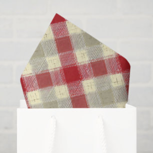 Red Cream Christmas Plaid Cozy Rustic Cottagecore Tissue Paper