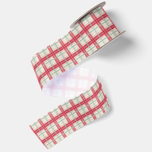 Red Cream Christmas Plaid Ribbon Satin Ribbon