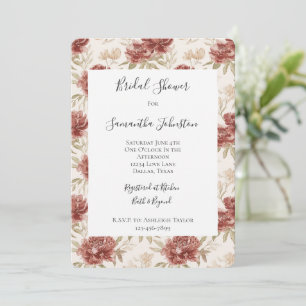 Red Cream Flowers Bridal Shower Invitation