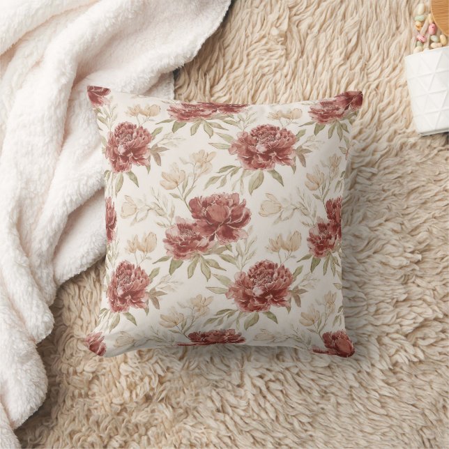 Red Cream Flowers Cushion (Blanket)