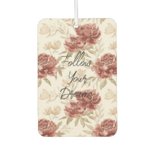 Red Cream Flowers Gold Glitter Car Air Freshener