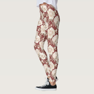 Red Cream Flowers Leggings