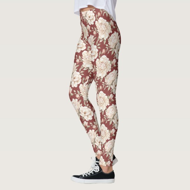 Red Cream Flowers Leggings (Left)
