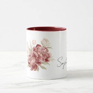 Red Cream Flowers Mug