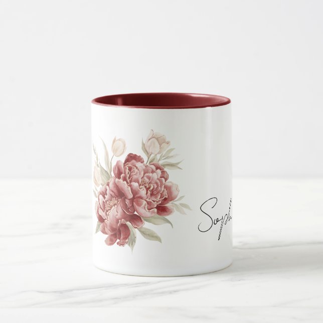Red Cream Flowers Mug (Center)