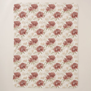 Red Cream Flowers Sherpa Blanket