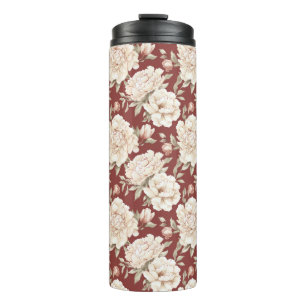 Red Cream Flowers Thermal Tumbler