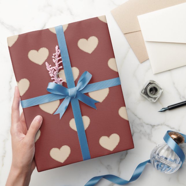 Red Cream Glitter Hearts Wrapping Paper (Gifting)