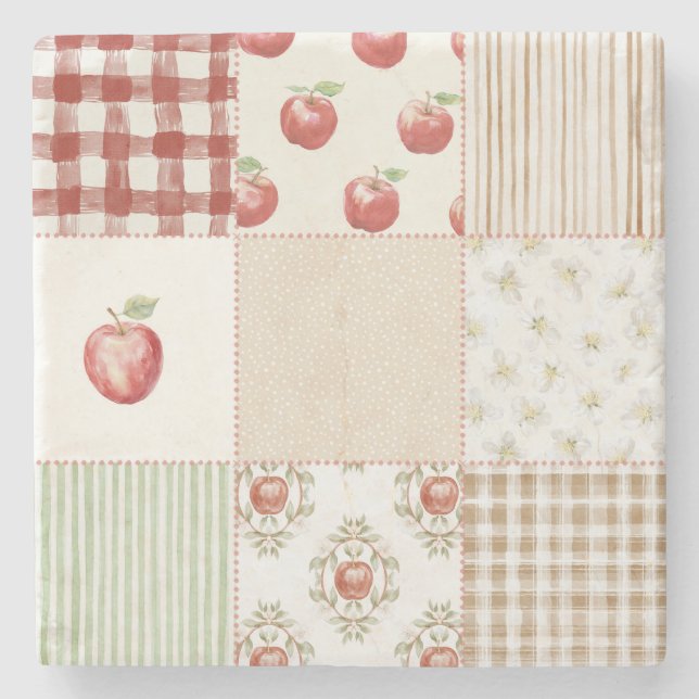 Red Cream Green Apples Stone Coaster (Front)