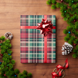 Red Cream Green Plaid Stripes Wrapping Paper