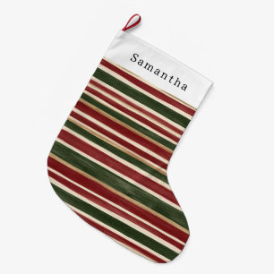 Red Cream Green Stripes Christmas Large Christmas Stocking