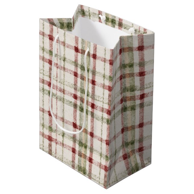Red Cream Green Stripes Christmas Medium Gift Bag (Front Angled)