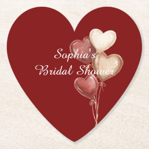 Red Cream Heart Balloons Bridal Shower Paper Coaster