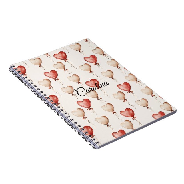 Red Cream Heart Balloons Notebook (Right Side)