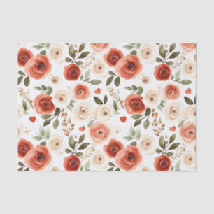 Red Cream Hearts and Flowers Bridal Shower Tissue Paper