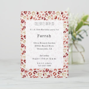 Red Cream Leopard Animal Print Birthday Invitation
