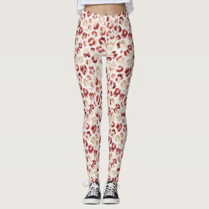 Red Cream Leopard Animal Print Leggings