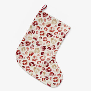 Red Cream Leopard Print Christmas Large Christmas Stocking