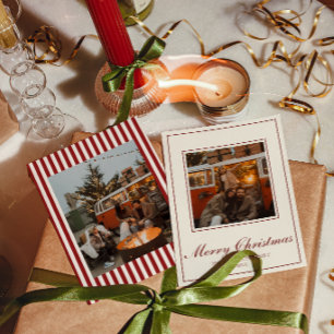 Red Cream Old Money Classic Photo Stripe Christmas Holiday Card