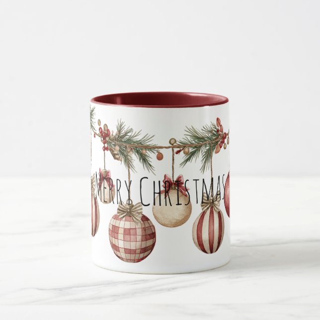 Red Cream Ornaments Christmas Mug (Center)