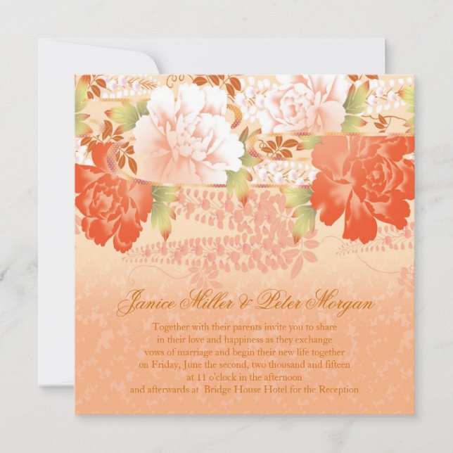 Red cream peonies Wedding Invitation (Front)