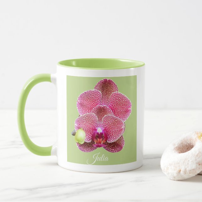 Red Cream Phal. Orchids Coffee Cup Mug (With Donut)