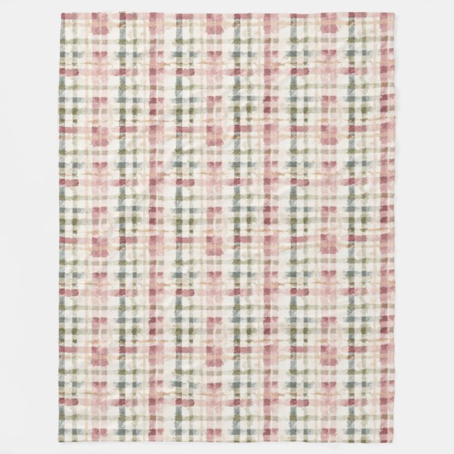 Red Cream Plaid Stripes Birthday Fleece Blanket (Front)