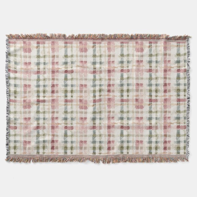 Red Cream Plaid Stripes Birthday Throw Blanket (Front)
