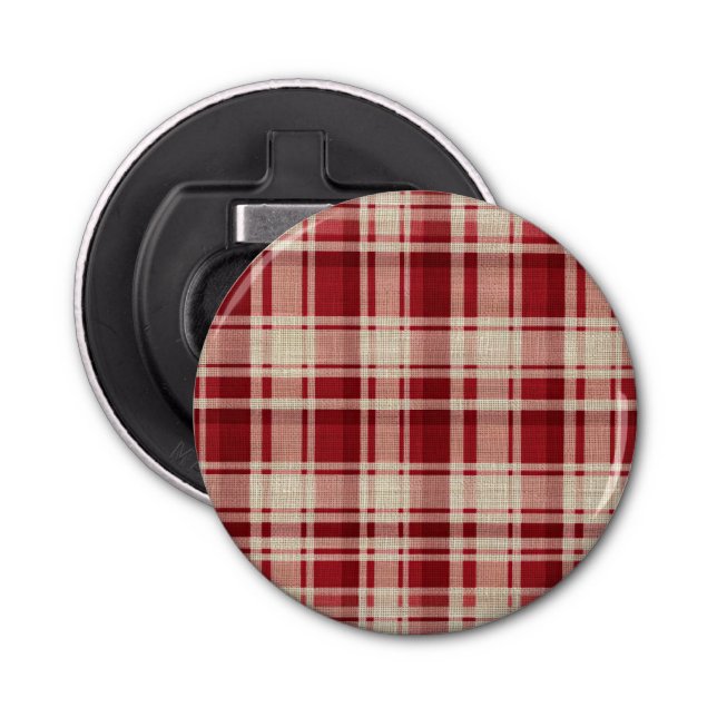 Red Cream Plaid Stripes Bottle Opener (Front)