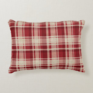 Red Cream Plaid Stripes Decorative Cushion