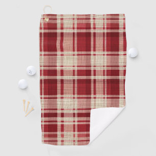 Red Cream Plaid Stripes Golf Towel