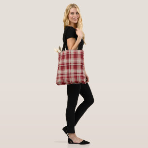 Red Cream Plaid Stripes Tote Bag