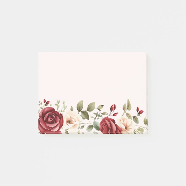 Red Cream Roses Blush Pink Floral Wedding Post-it Notes (Front)