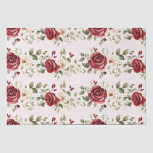 Red Cream Roses Blush Pink Floral Wedding Tissue Paper
