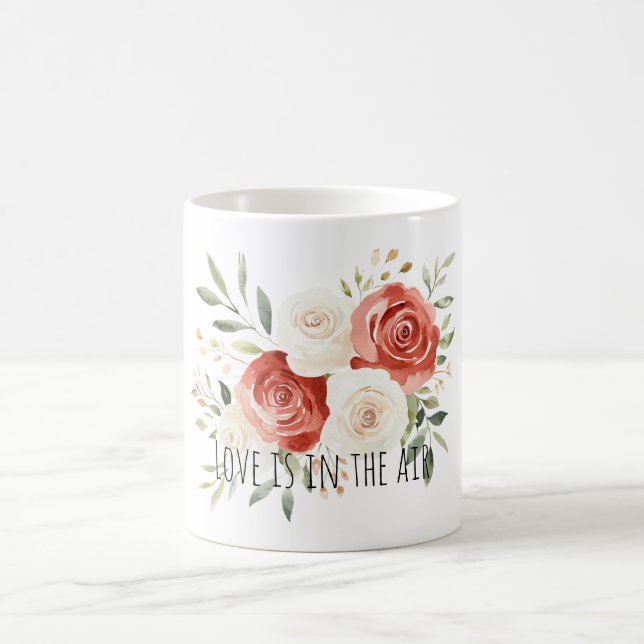 Red Cream Roses Floral Love Coffee Mug (Center)