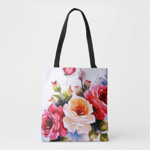 Red & Cream Roses Tote Bag