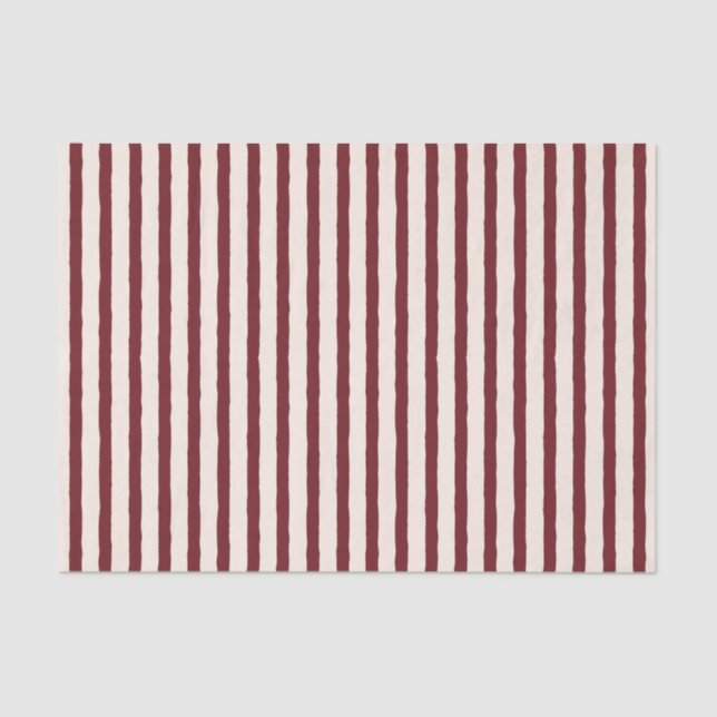 Red Cream Rustic Striped  Tissue Paper (Front)