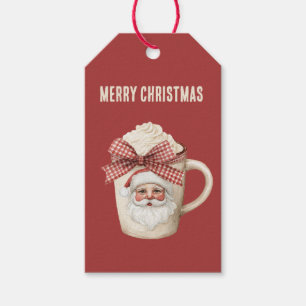 Red Cream Santa Face Red Bow Drink Gift Tags