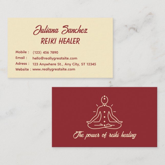 Red Cream Simple  Reiki Business Card  (Front/Back)