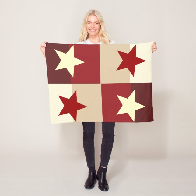 Red & Cream Star Quilted Fleece Blanket (In Situ)