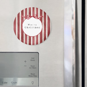 Red Cream Stripes Bow Christmas Magnet