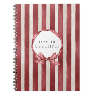 Red Cream Stripes Bow Notebook