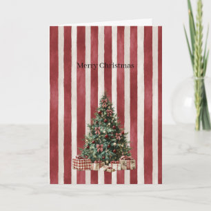 Red Cream Stripes Christmas Tree Card