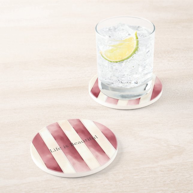 Red Cream Stripes  Coaster (Side)