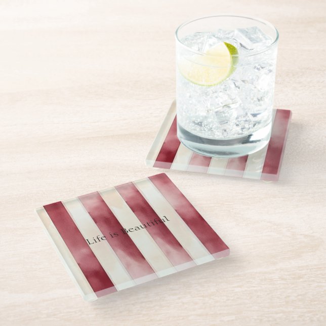 Red Cream Stripes  Glass Coaster (Angled)