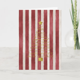 Red Cream Stripes Gold Merry Christmas Tree Card