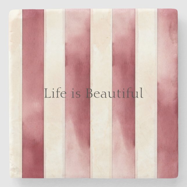 Red Cream Stripes  Stone Coaster (Front)