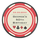 Red Cream White Birthday Poker Chip Las Vegas Hockey Puck (Front)