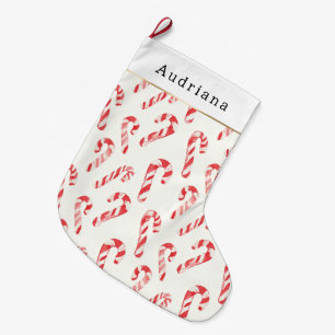 Red Cream White Candy Canes Christmas   Large Christmas Stocking